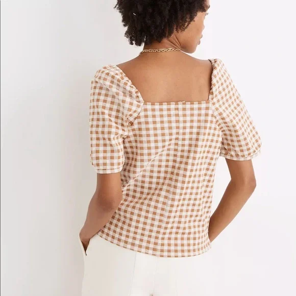 Madewell Gingham Jacquard Square-Neck Puff-Sleeve Top - Picture 4 of 6